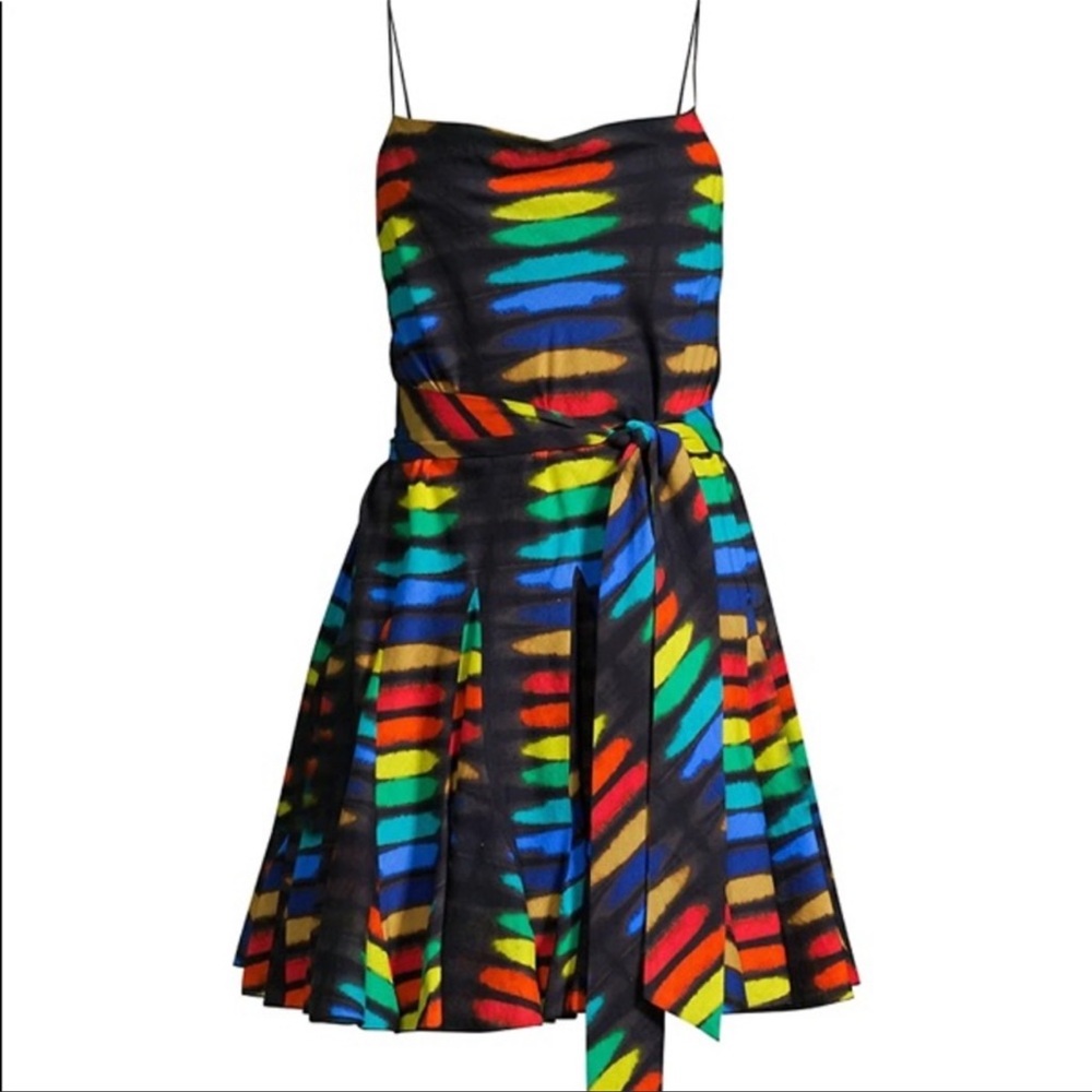 Alice + Olivia Rainbow Colorful Block Tie Dye Mini Dress 8 New with Tags
